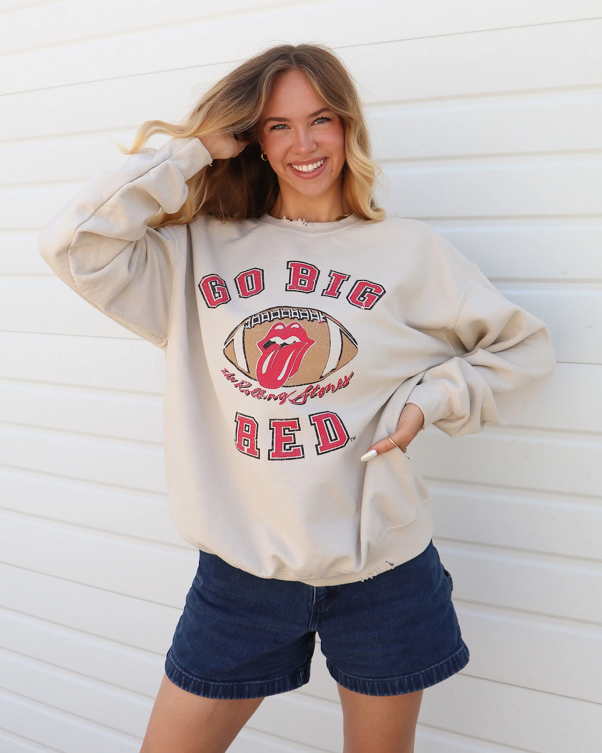Rolling Stones Huskers Football Lick Sand Thrifted Sweatshirt