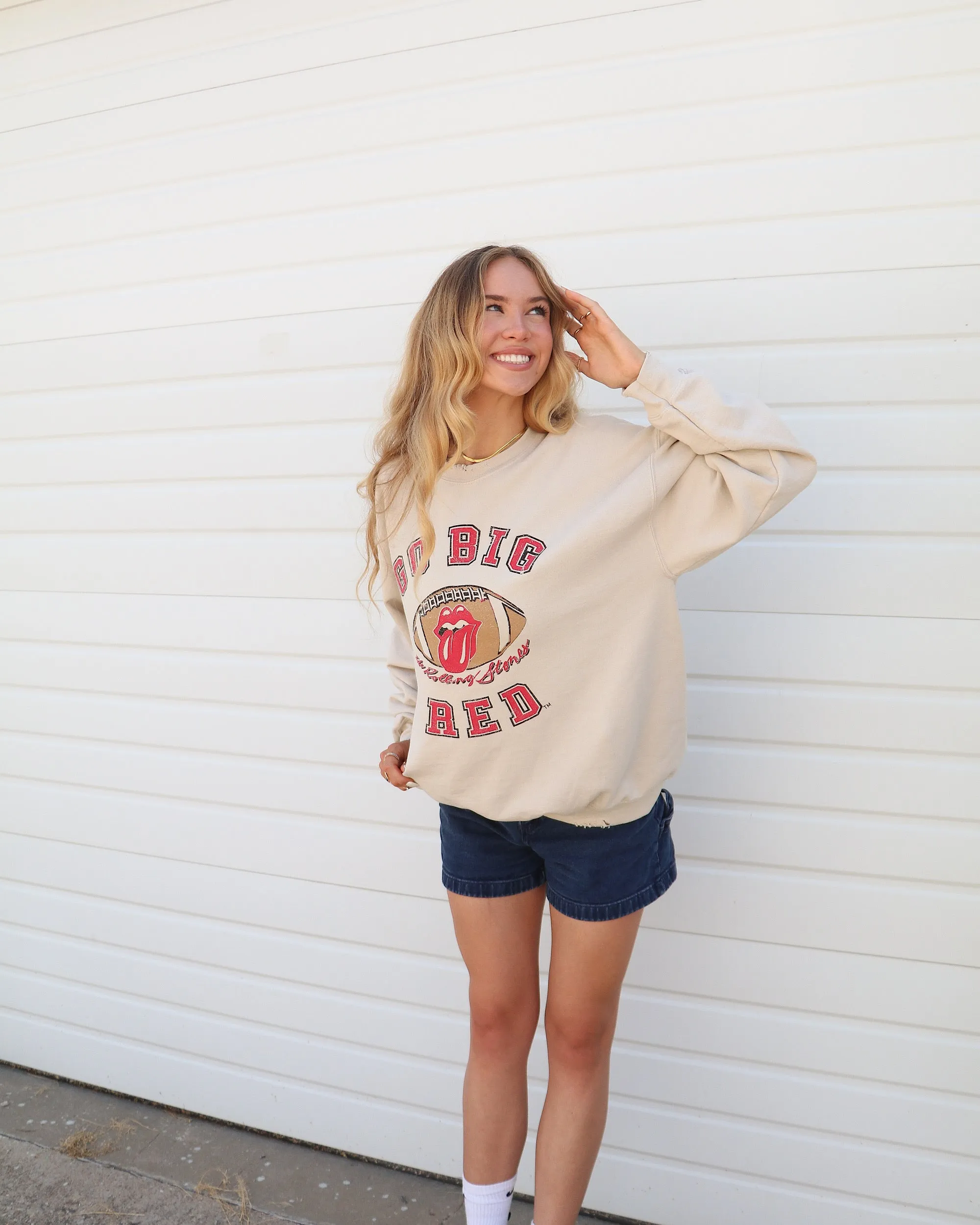 Rolling Stones Huskers Football Lick Sand Thrifted Sweatshirt