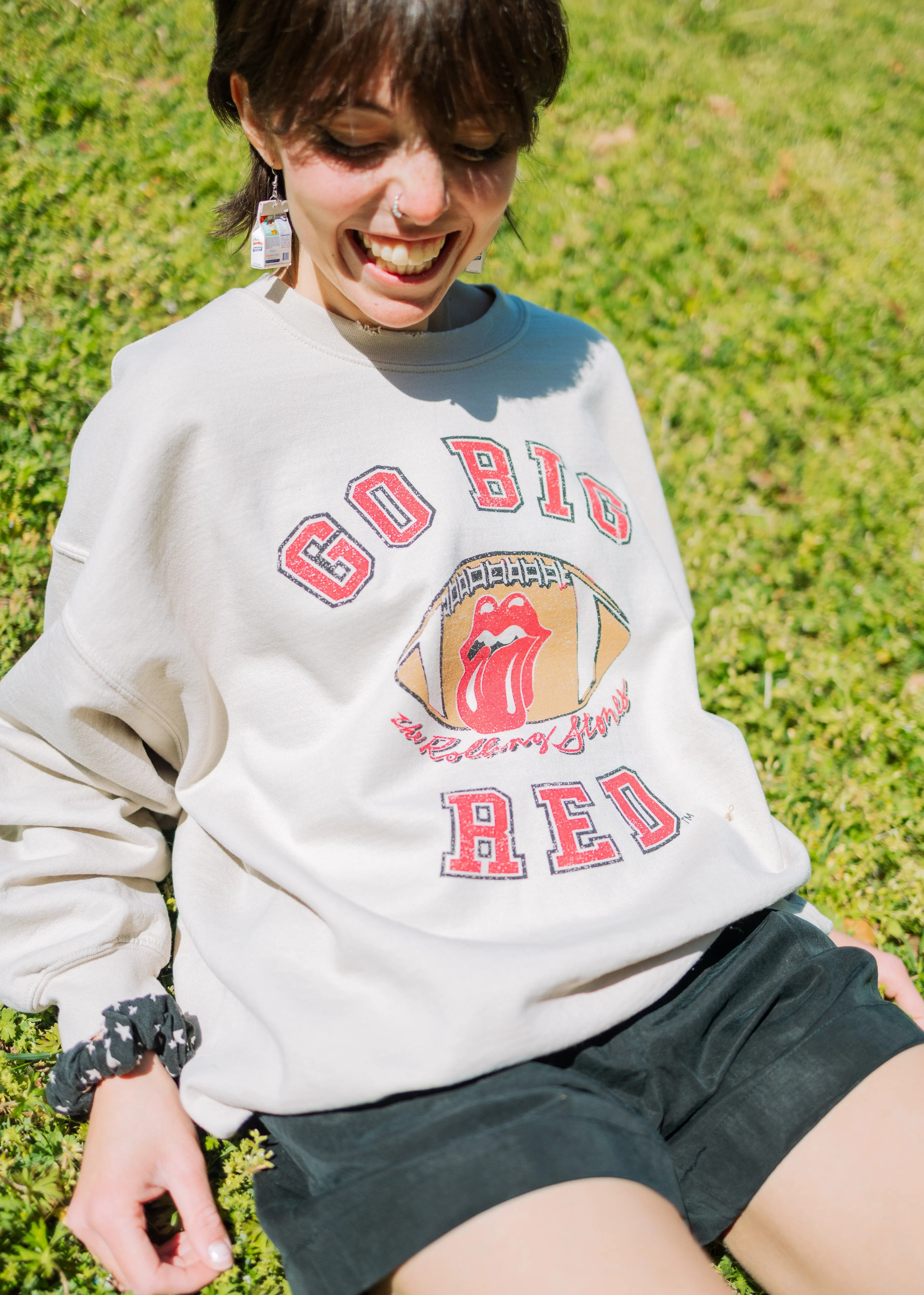 Rolling Stones Huskers Football Lick Sand Thrifted Sweatshirt