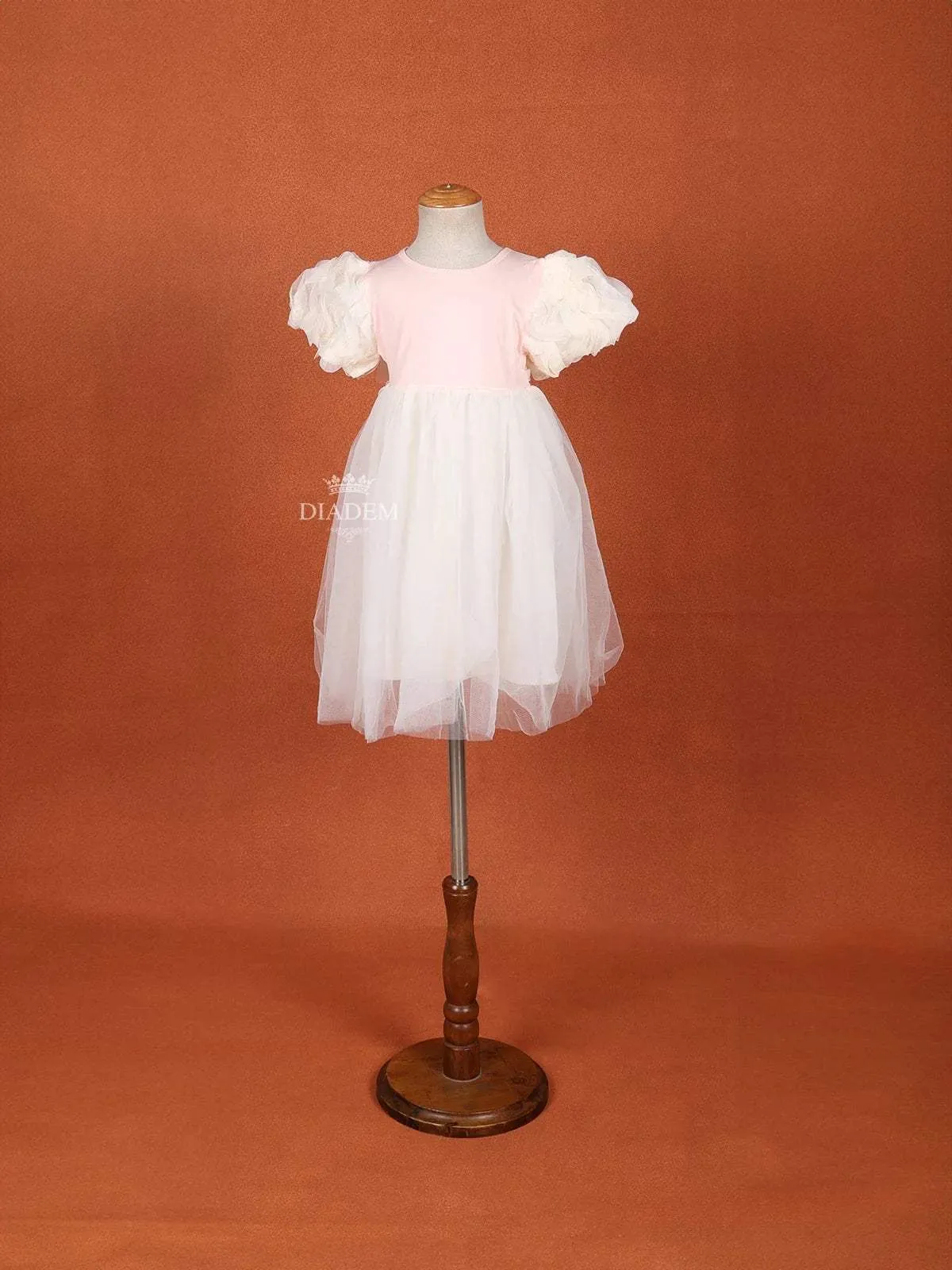 Sandal and Light Pink Net Gown with Puff Sleeves