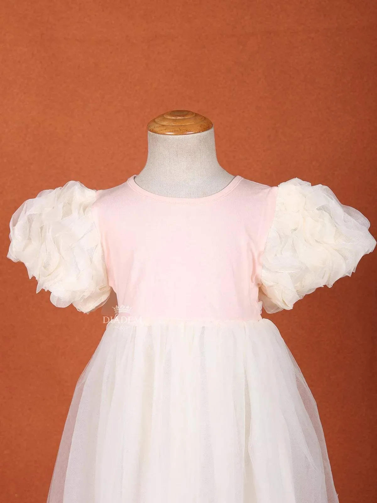 Sandal and Light Pink Net Gown with Puff Sleeves