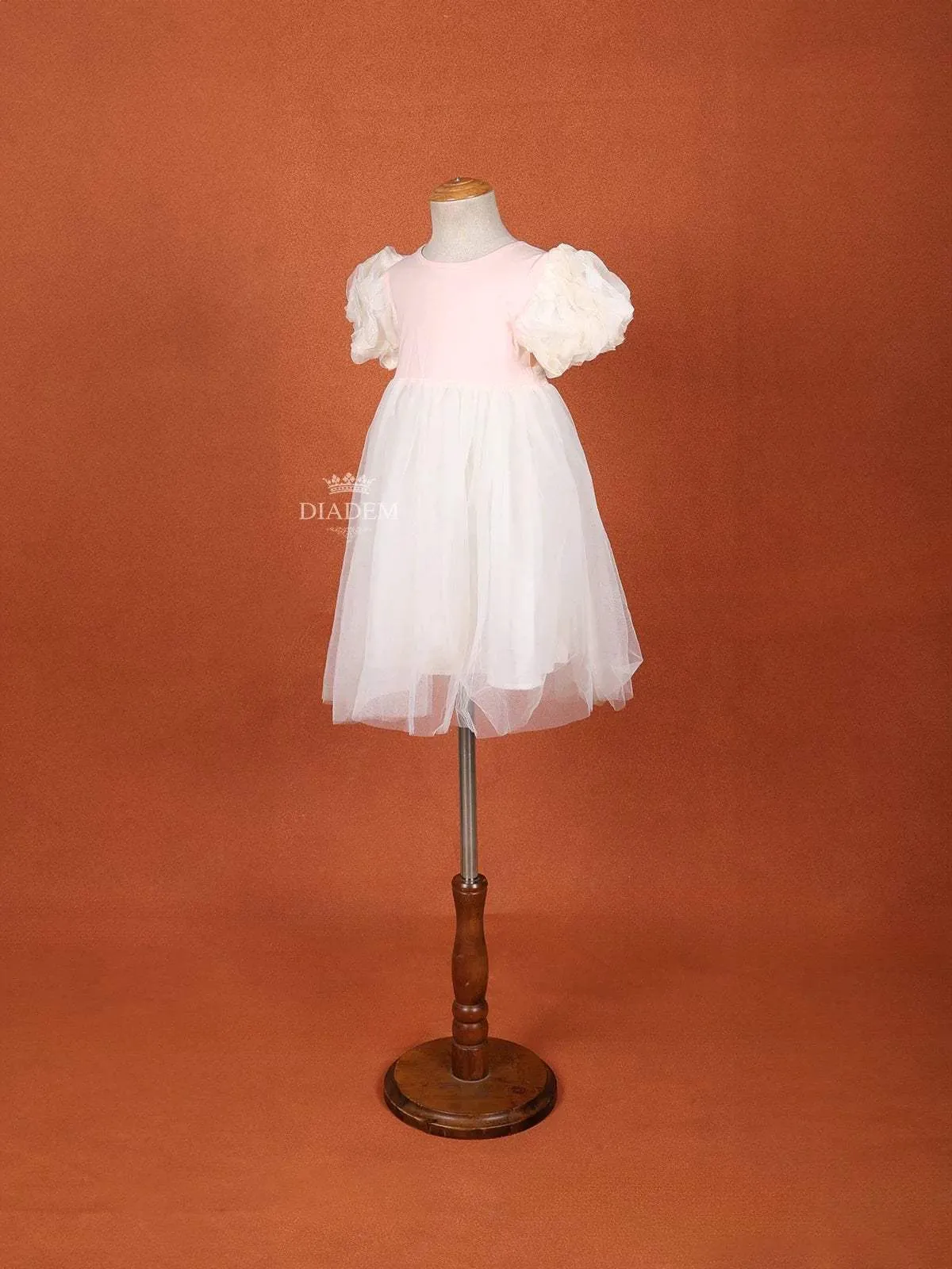 Sandal and Light Pink Net Gown with Puff Sleeves