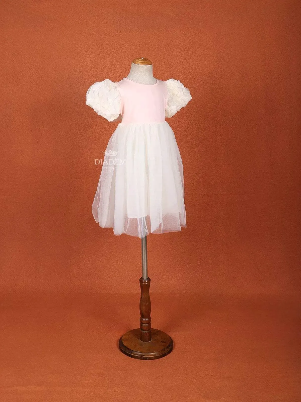 Sandal and Light Pink Net Gown with Puff Sleeves