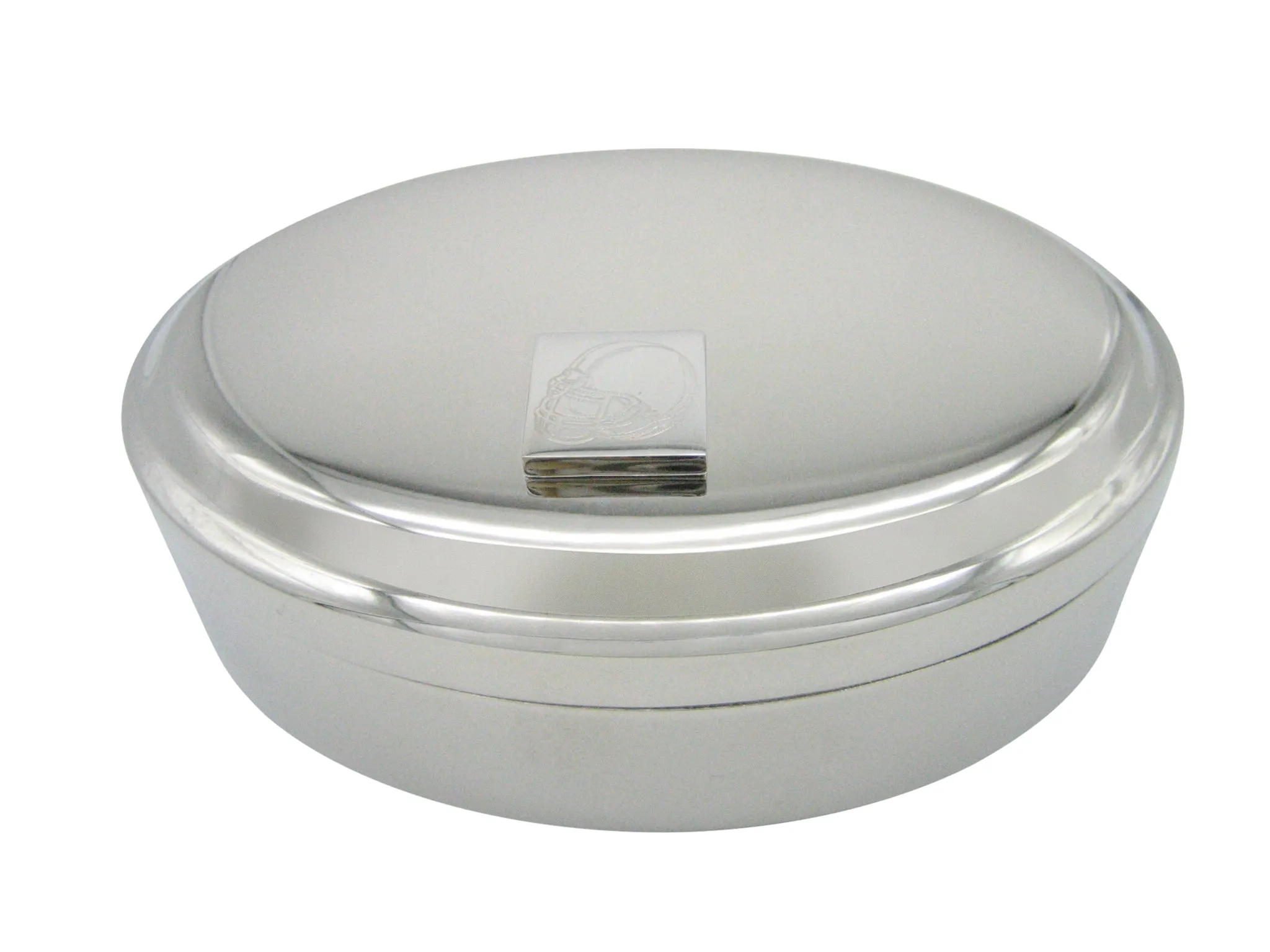 Silver Toned Etched Football Helmet Pendant Oval Trinket Jewelry Box