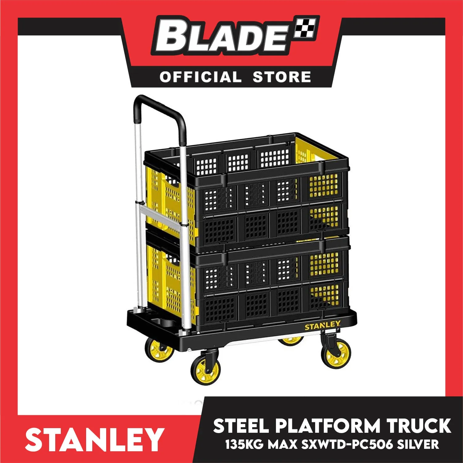 Stanley Aluminum Platform Truck PC-506 (135g) Folding Trolley, Push Cart, Caddy, Hand Truck for Warehouse, Distribution, Home and Office Use (Silver)
