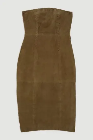 Suede Whipstitch Detail Bandeau Midi Dress