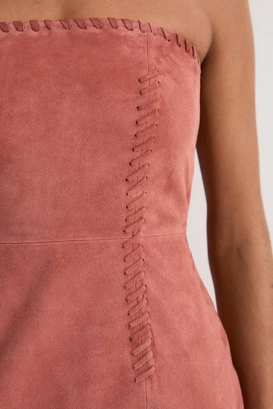 Suede Whipstitch Detail Bandeau Midi Dress