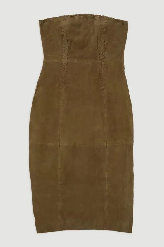 Suede Whipstitch Detail Bandeau Midi Dress