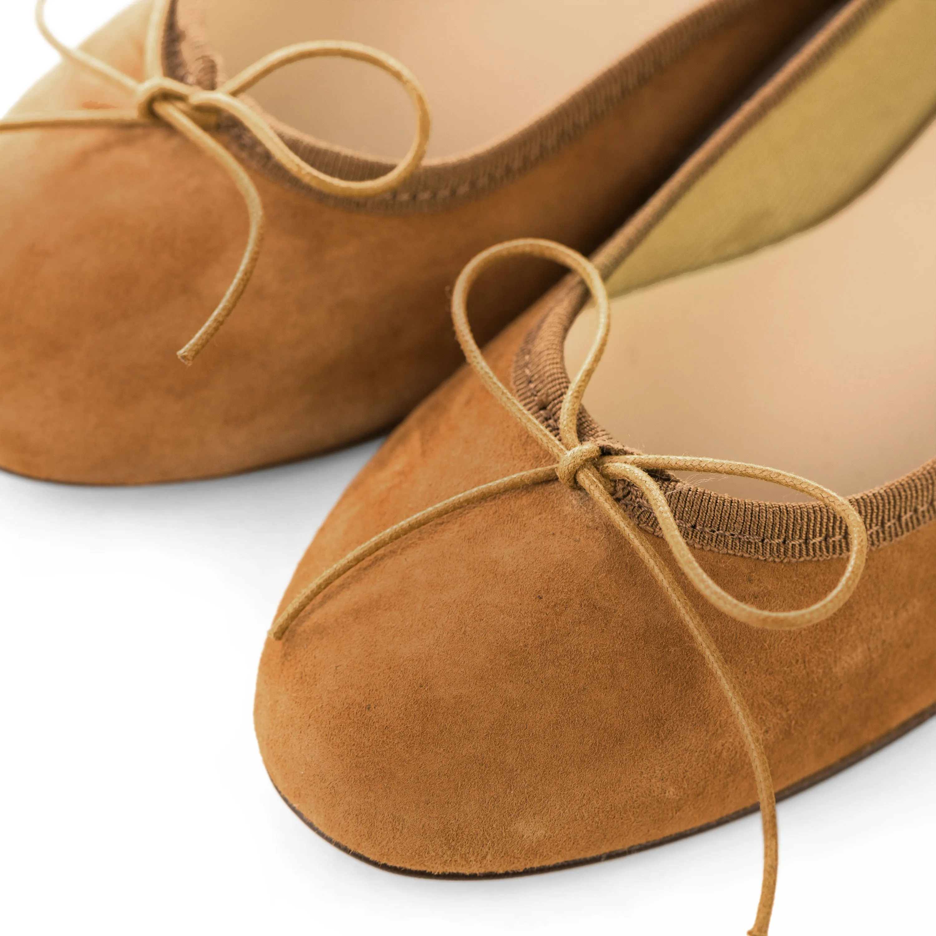 Tan suede medium heel ballet flats