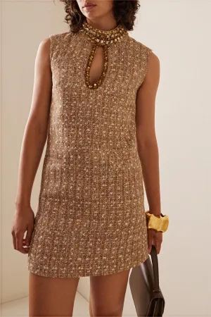 Textured A-Line Dress with Embellished Collar