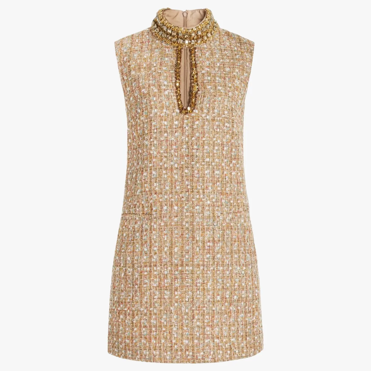 Textured A-Line Dress with Embellished Collar