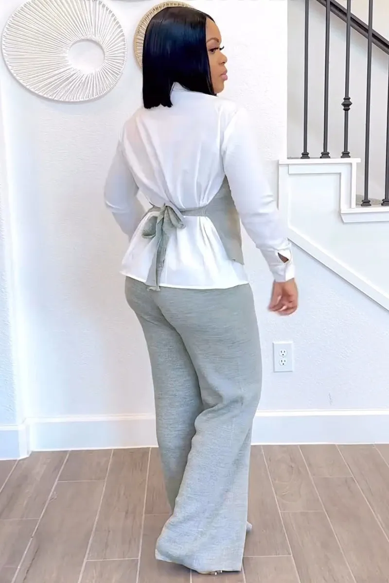 Trendy Fake Two-Piece Patchwork Shirt Vest and Pants Set for Effortless Style