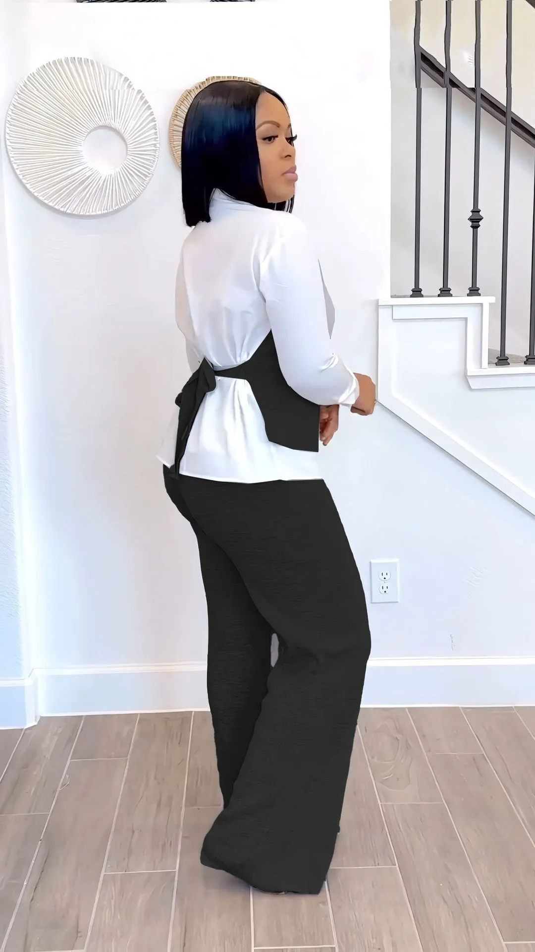 Trendy Fake Two-Piece Patchwork Shirt Vest and Pants Set for Effortless Style