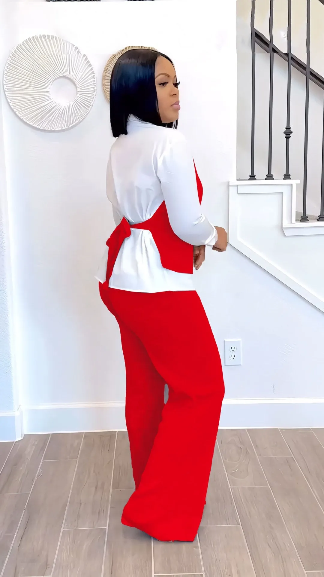 Trendy Fake Two-Piece Patchwork Shirt Vest and Pants Set for Effortless Style