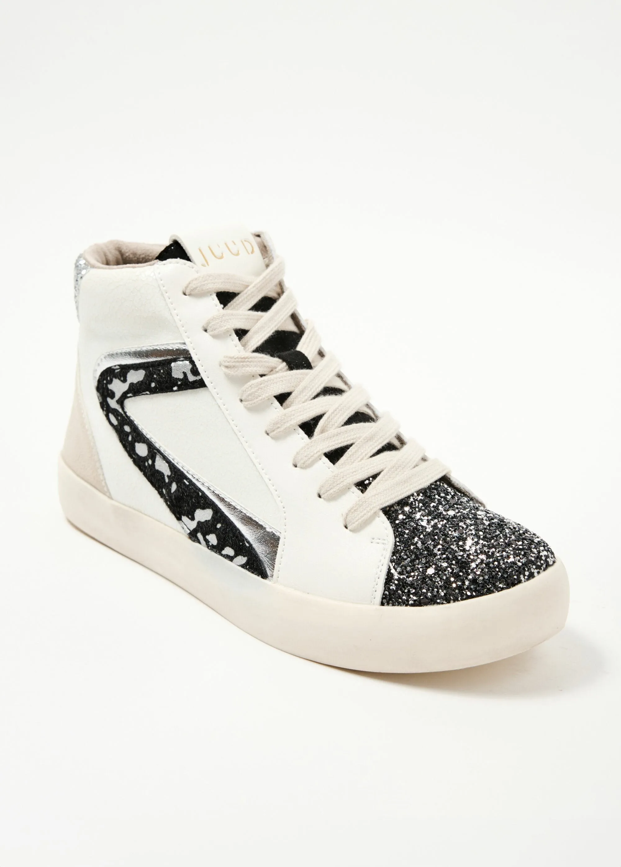 Trendy high-top multi-material sneakers