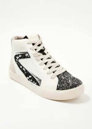 Trendy high-top multi-material sneakers