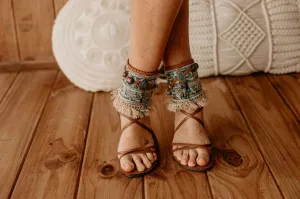 Turquoise Flat Summer Sandal Ankle Wraps