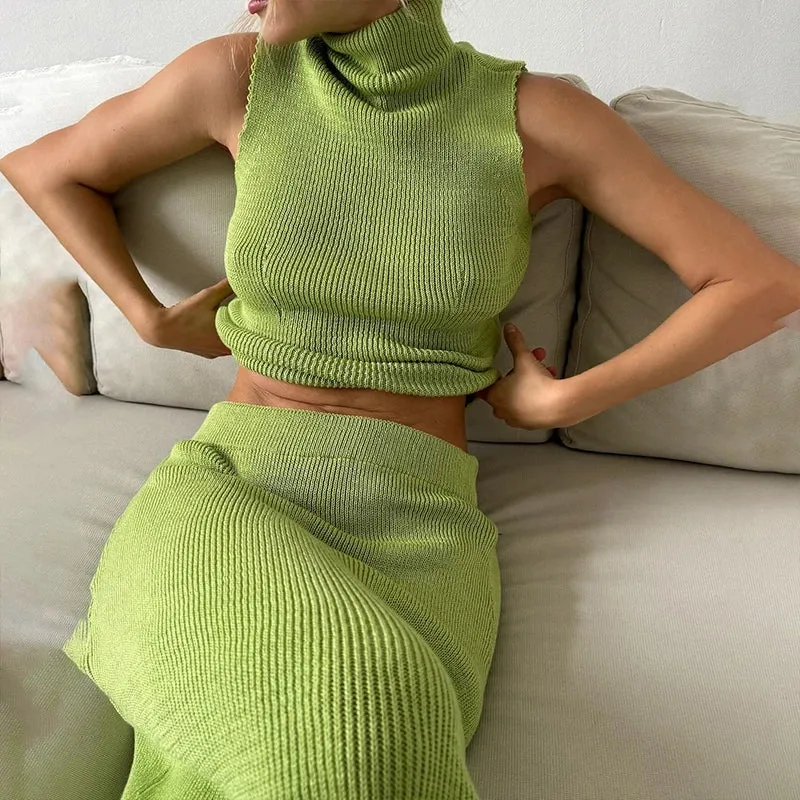 Turtle Neck Tank & Maxi Skirt Set