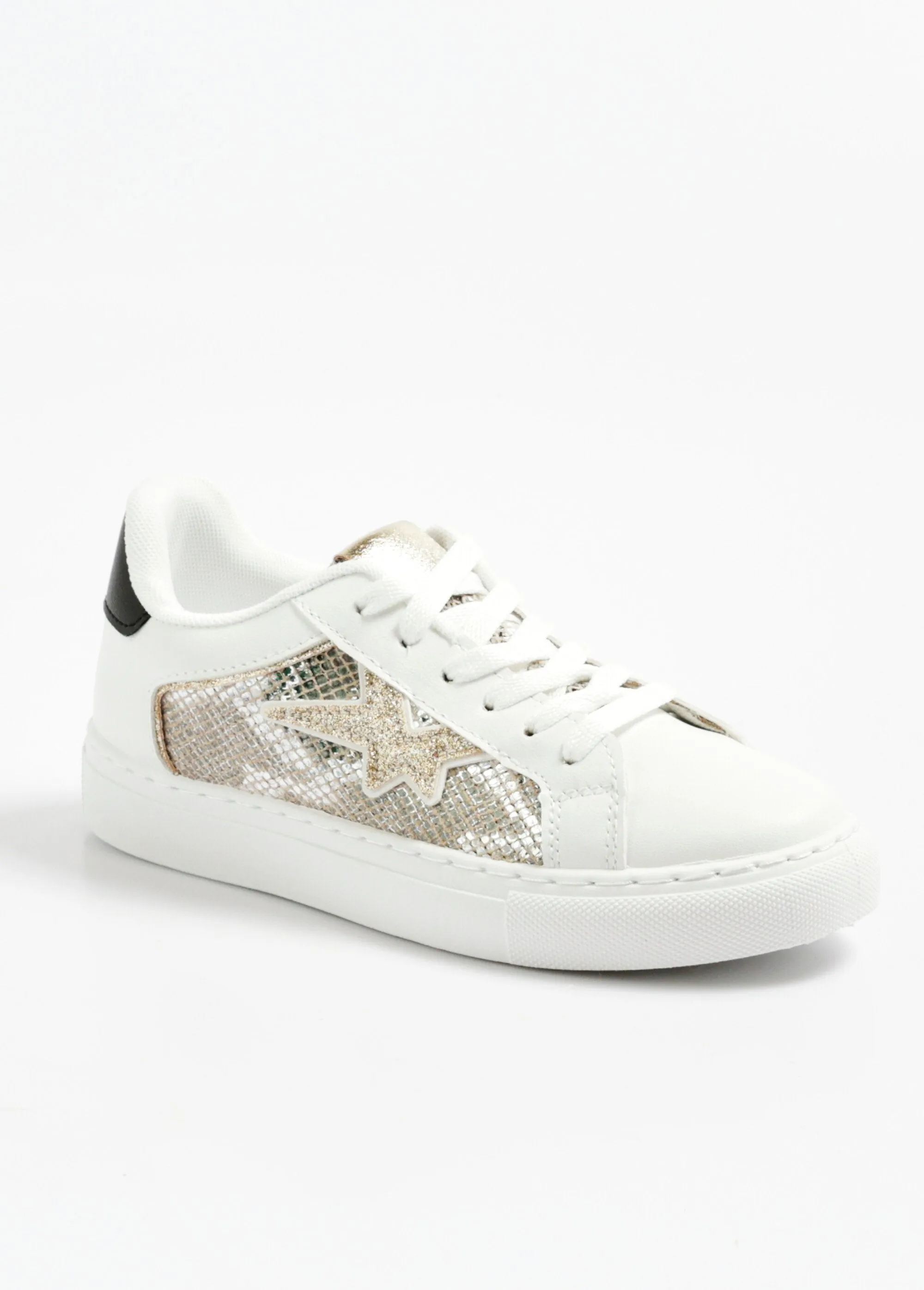 Two-material reptile-look lace-up sneakers