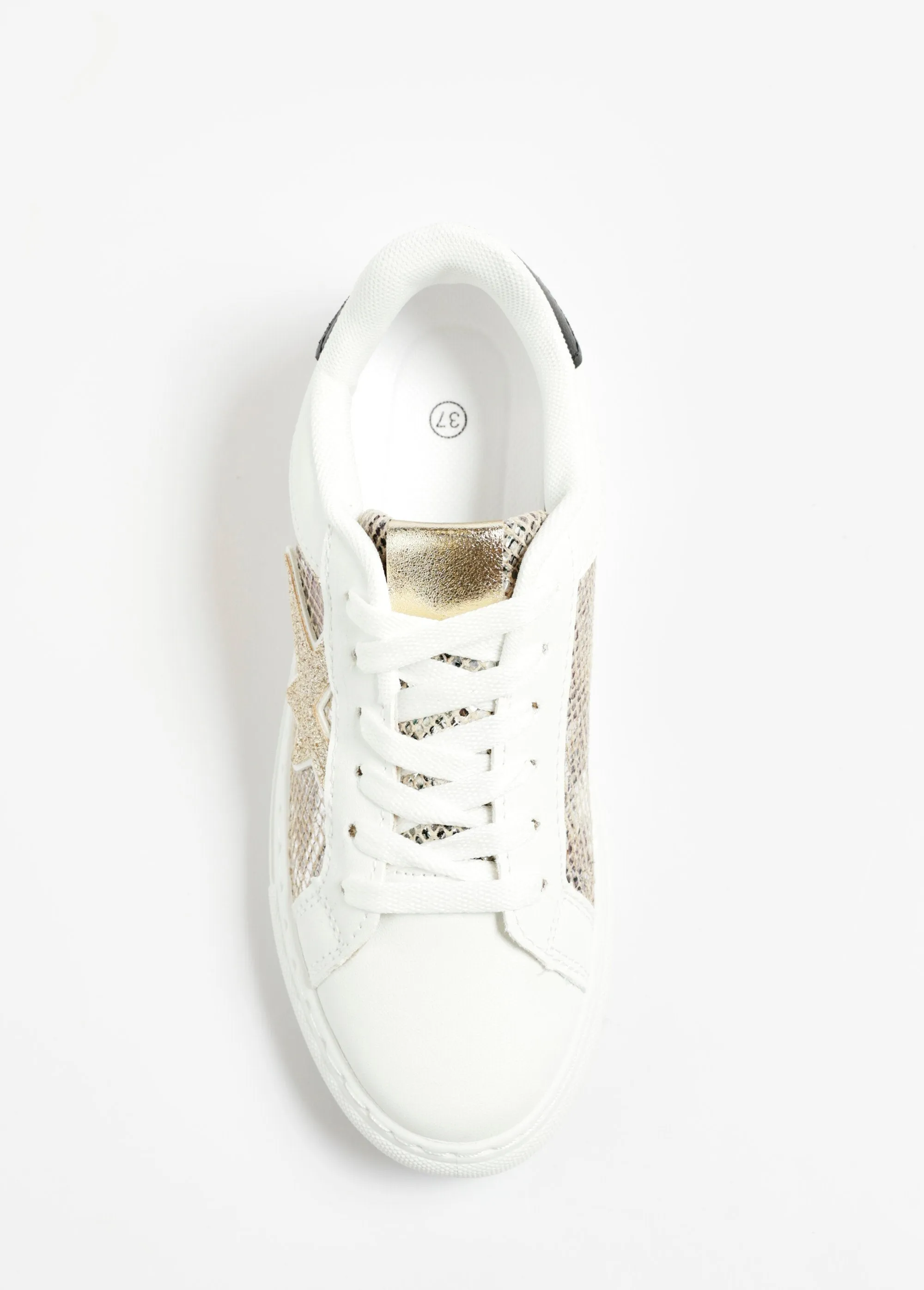 Two-material reptile-look lace-up sneakers