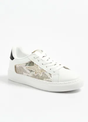 Two-material reptile-look lace-up sneakers