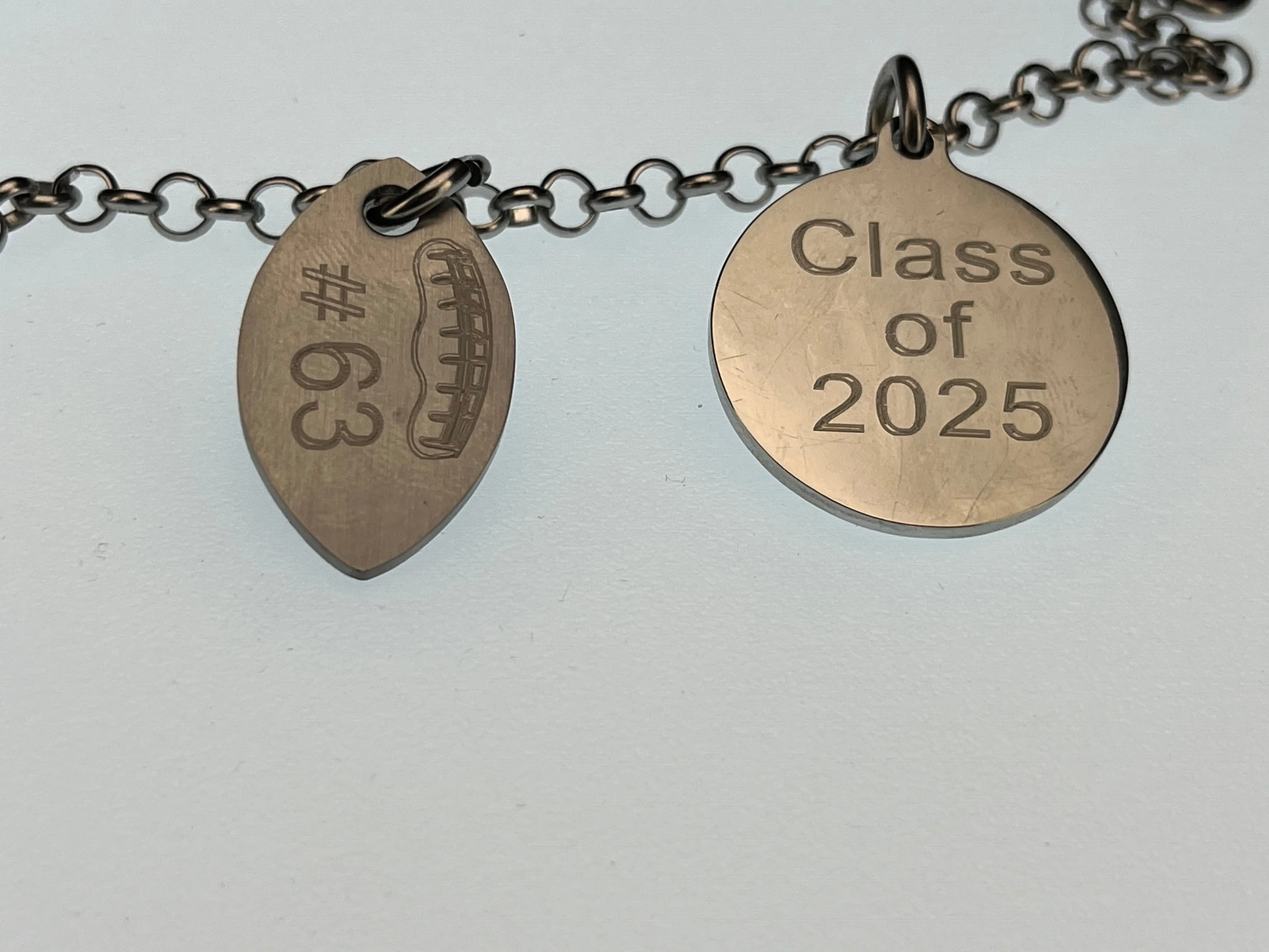 USMMA US Merchant Marine Academy KP football charm and  CZ bling round logo pendant on stainless steel rolo braceletchain