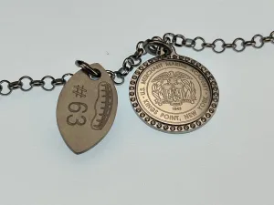 USMMA US Merchant Marine Academy KP football charm and  CZ bling round logo pendant on stainless steel rolo braceletchain