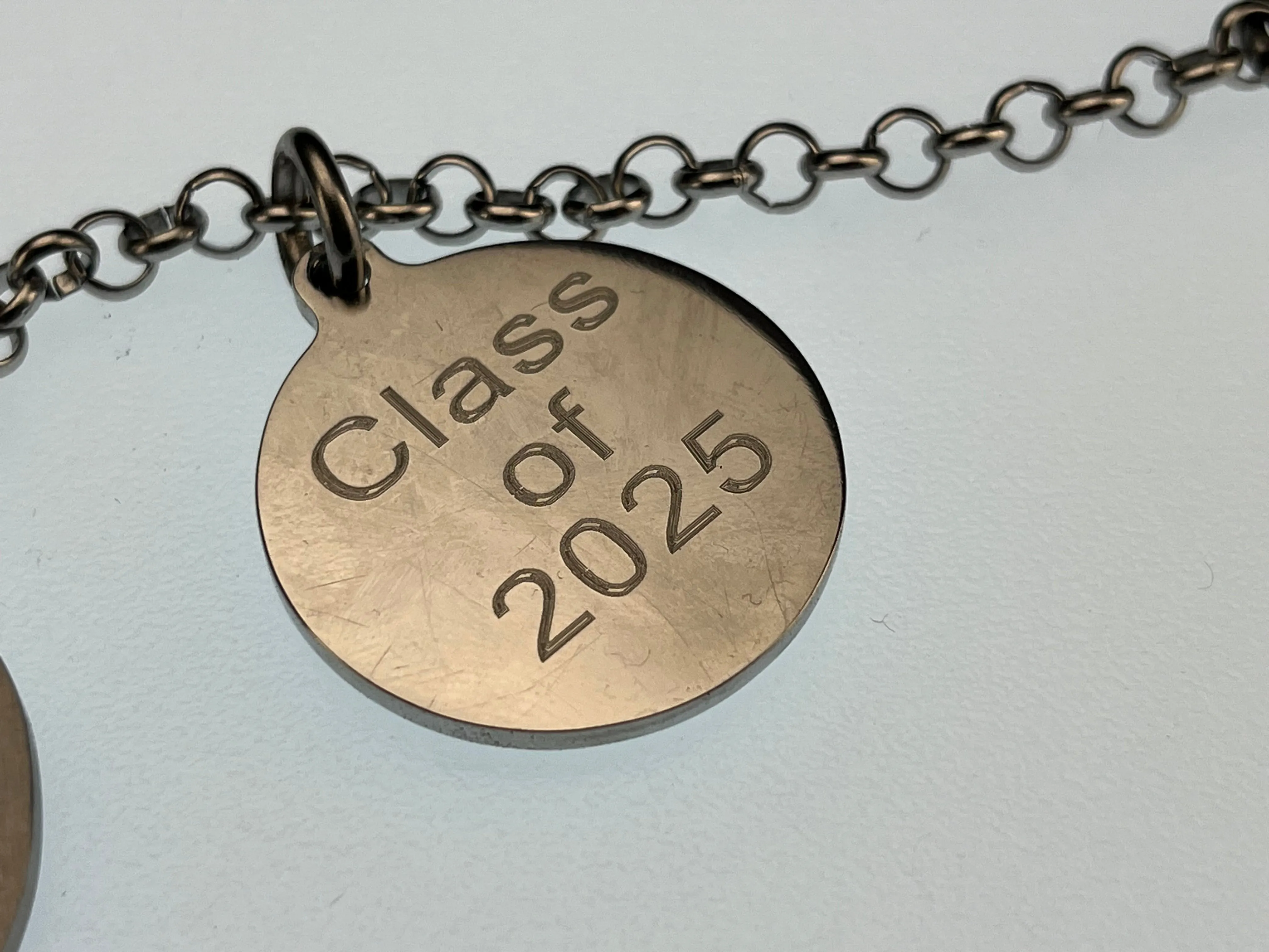 USMMA US Merchant Marine Academy KP football charm and  CZ bling round logo pendant on stainless steel rolo braceletchain