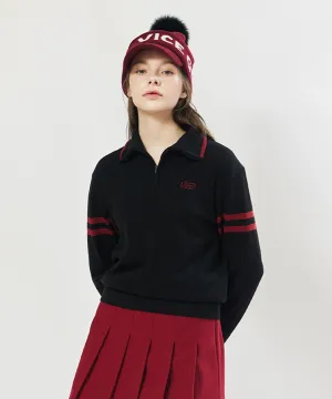 Vice Golf Atelier Women's Wide Collar Windproof Half Zip-Up Sweater - Black