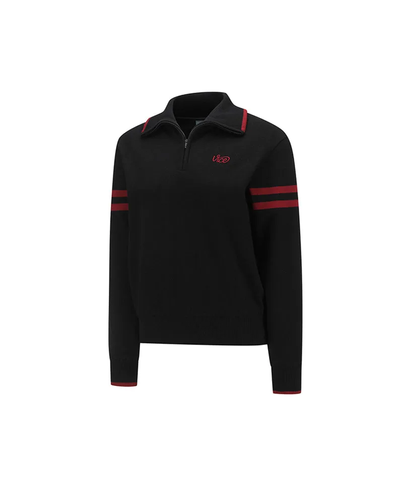 Vice Golf Atelier Women's Wide Collar Windproof Half Zip-Up Sweater - Black