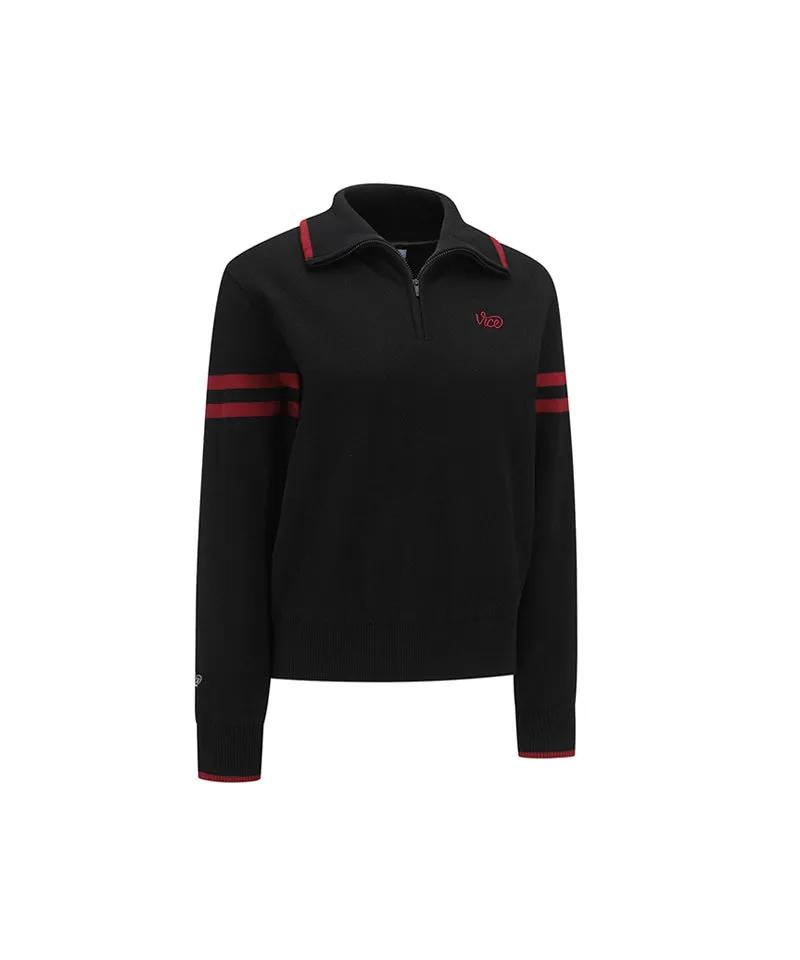 Vice Golf Atelier Women's Wide Collar Windproof Half Zip-Up Sweater - Black