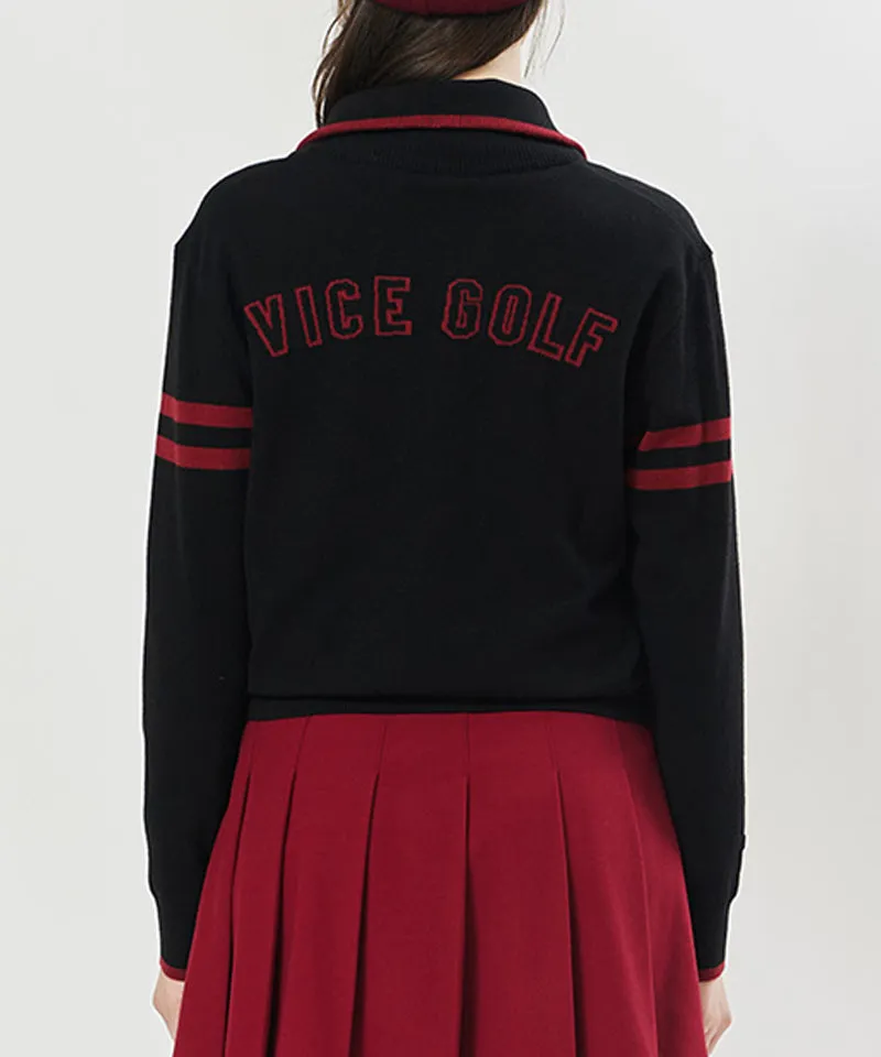 Vice Golf Atelier Women's Wide Collar Windproof Half Zip-Up Sweater - Black