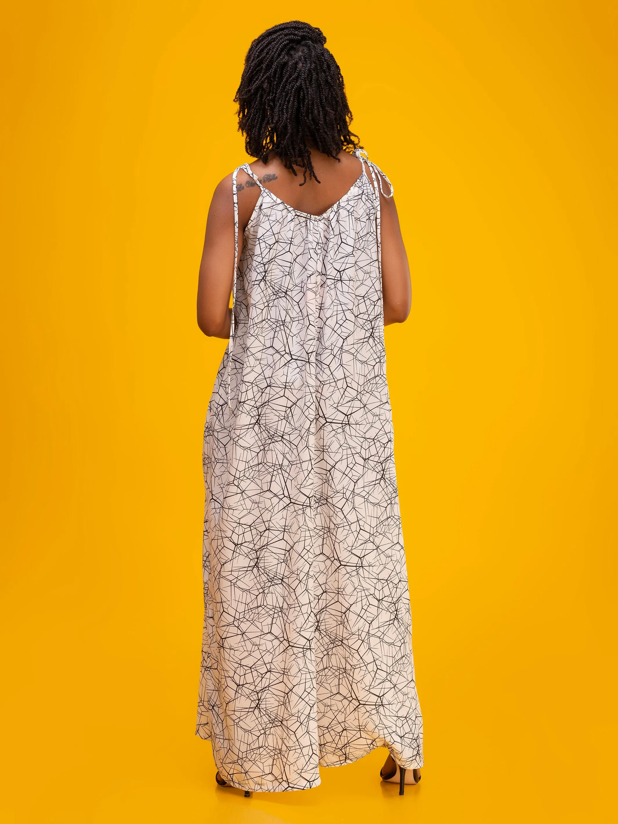 Vivo Diani Strappy Jumpsuit - White Geo Print
