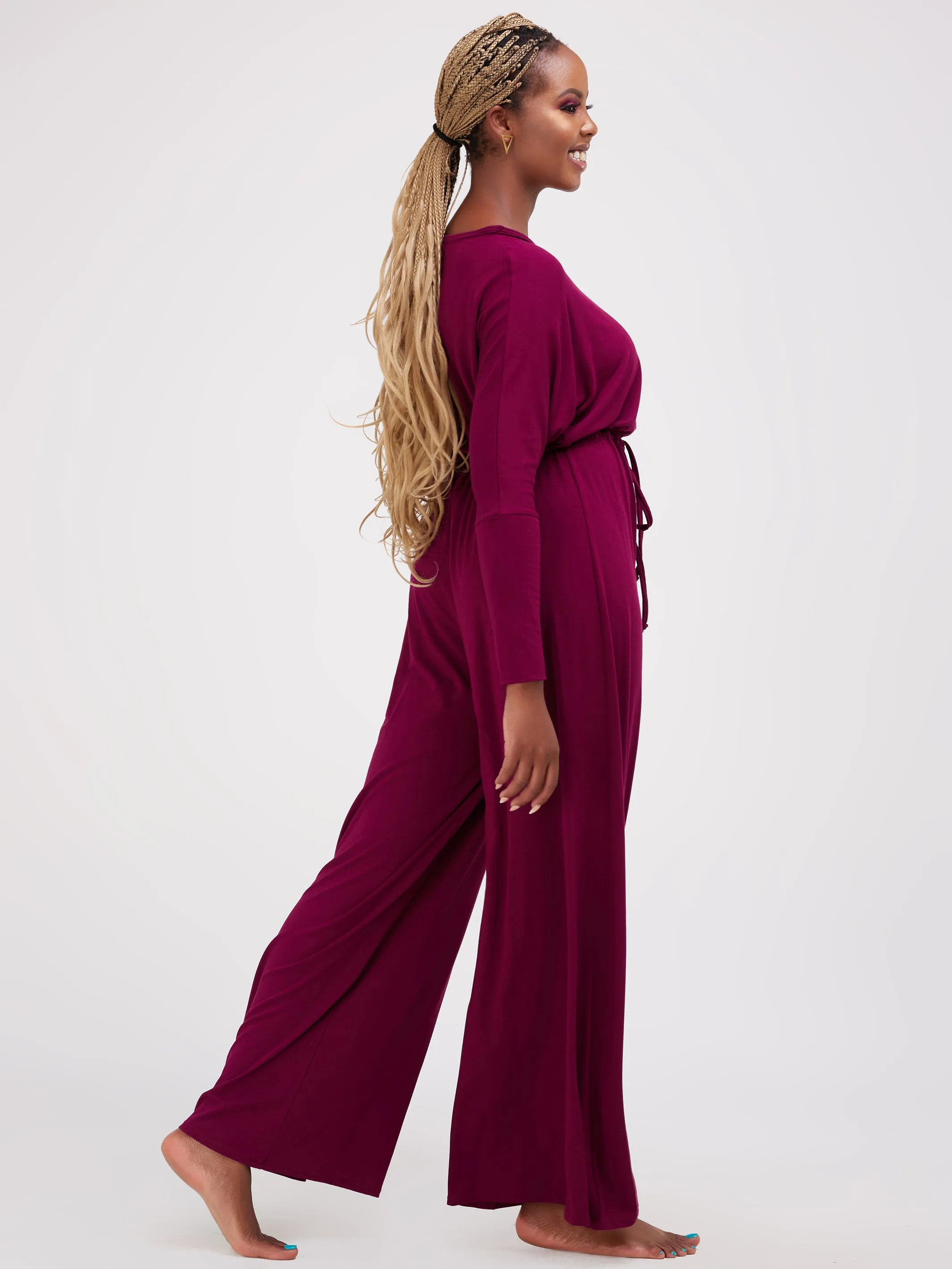Vivo Lulu Dolman Jumpsuit - Burgundy