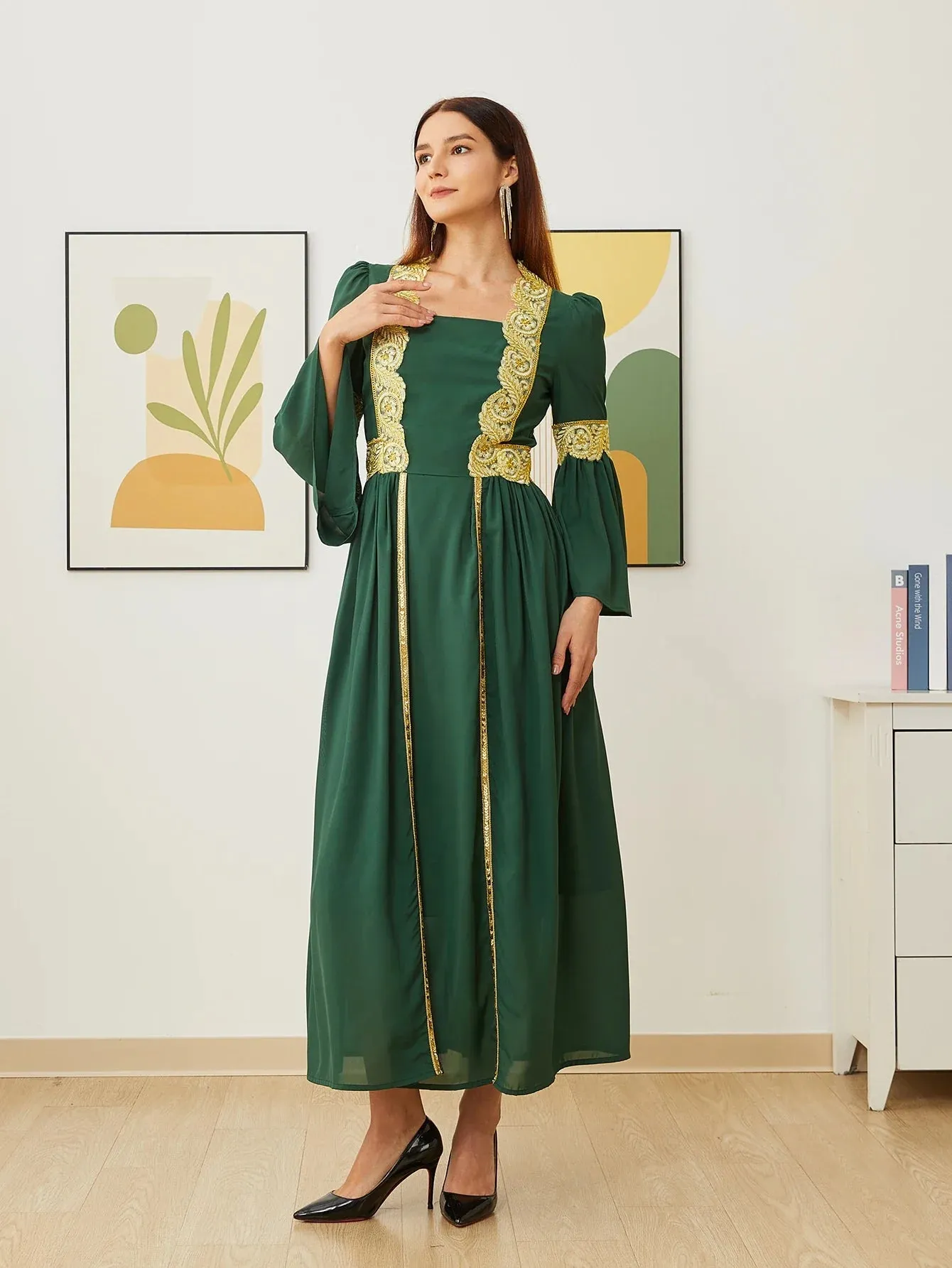 VougeVamp Dubai Arab Islam Abaya - Elegant Women’s Muslim Chiffon Dress with Embroidery