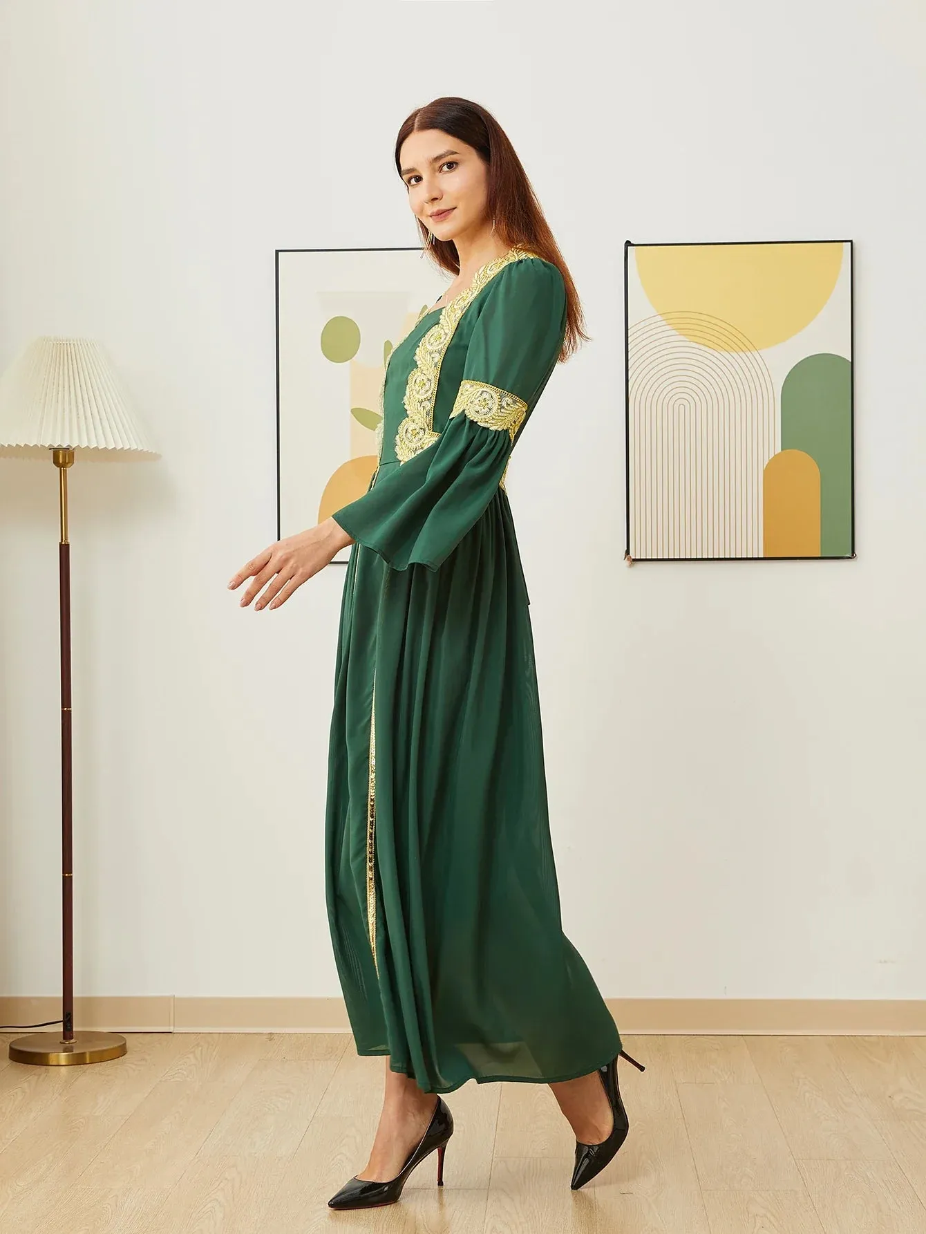 VougeVamp Dubai Arab Islam Abaya - Elegant Women’s Muslim Chiffon Dress with Embroidery
