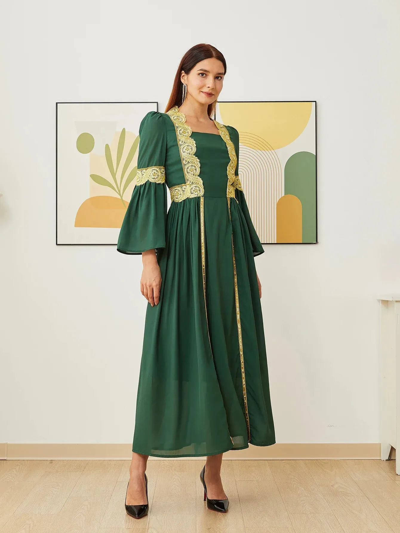 VougeVamp Dubai Arab Islam Abaya - Elegant Women’s Muslim Chiffon Dress with Embroidery