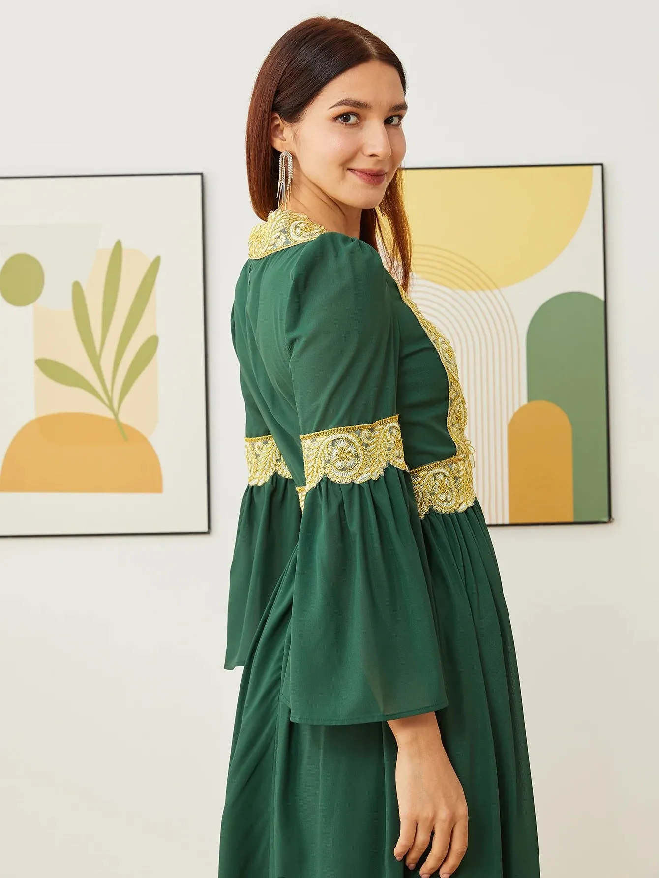 VougeVamp Dubai Arab Islam Abaya - Elegant Women’s Muslim Chiffon Dress with Embroidery