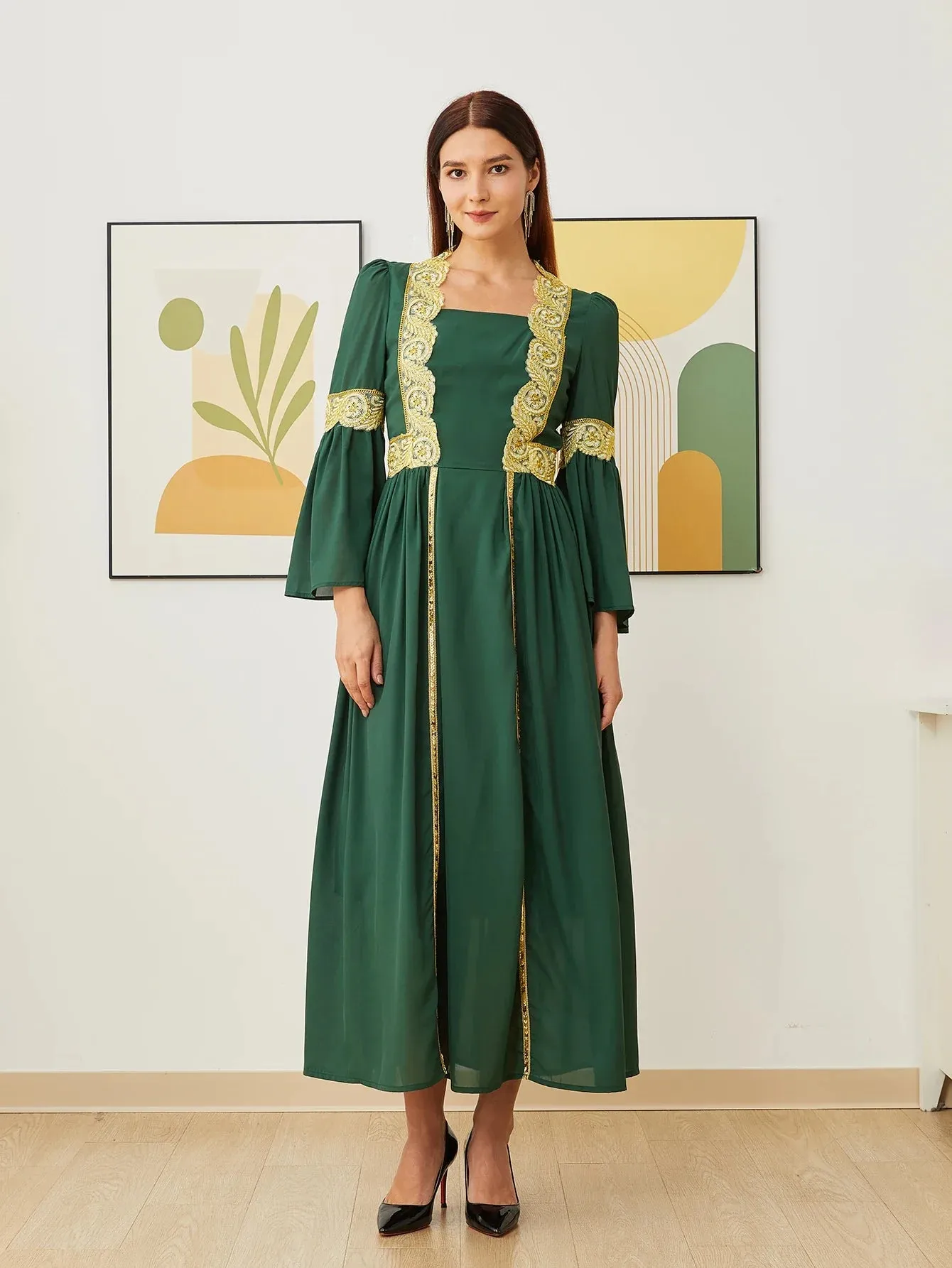 VougeVamp Dubai Arab Islam Abaya - Elegant Women’s Muslim Chiffon Dress with Embroidery