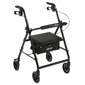Walker Rollator with 6" Wheels, Fold Up Removable Back Support and Padded Seat, Black