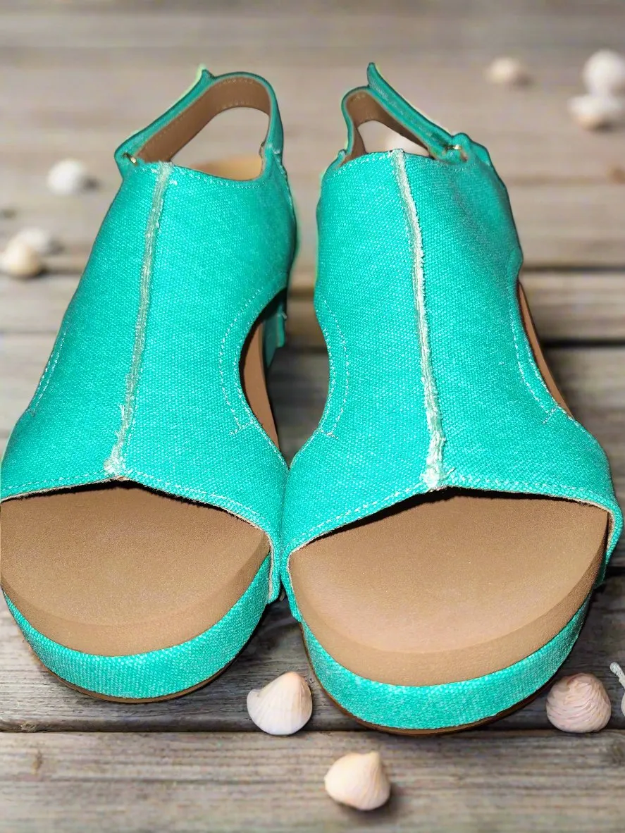 Women's Light Teal Slingback Wedge Sandals