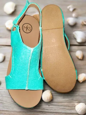 Women's Light Teal Slingback Wedge Sandals