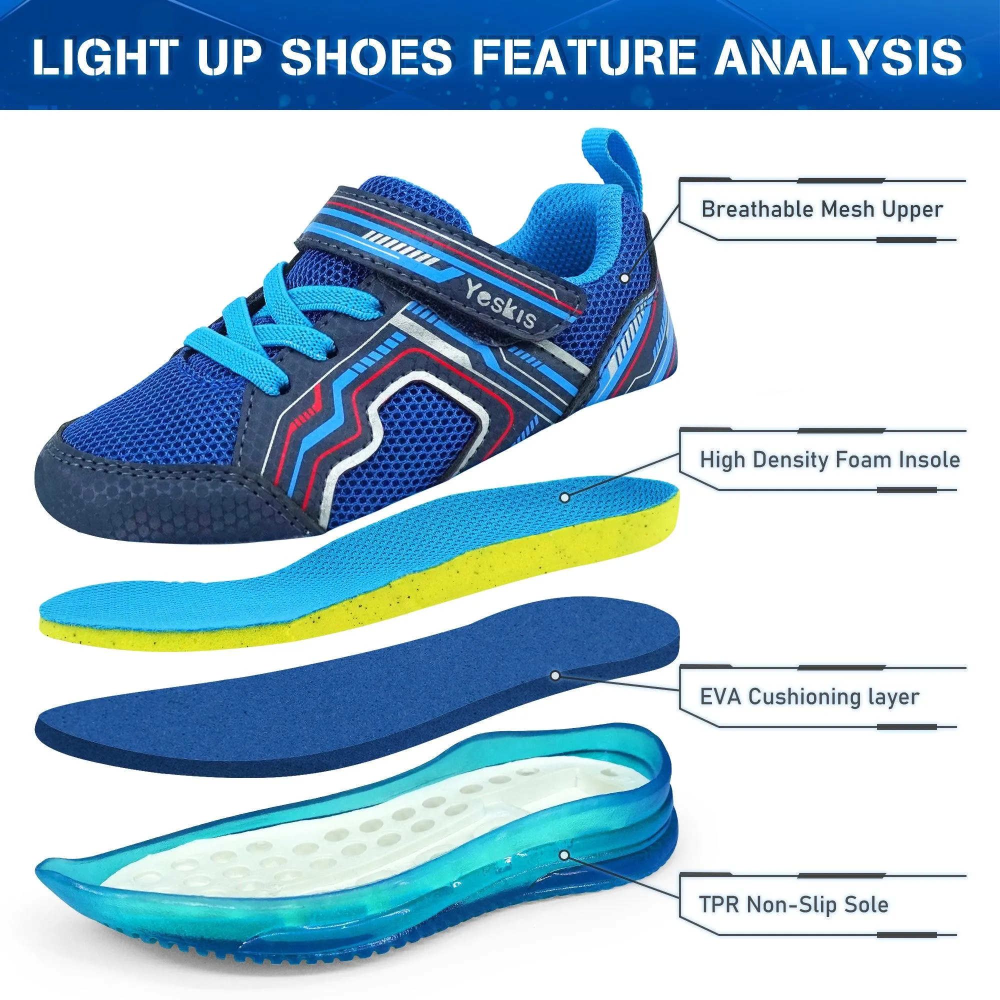 YESKIS Metaka Light Up Shoes for Boy Navy