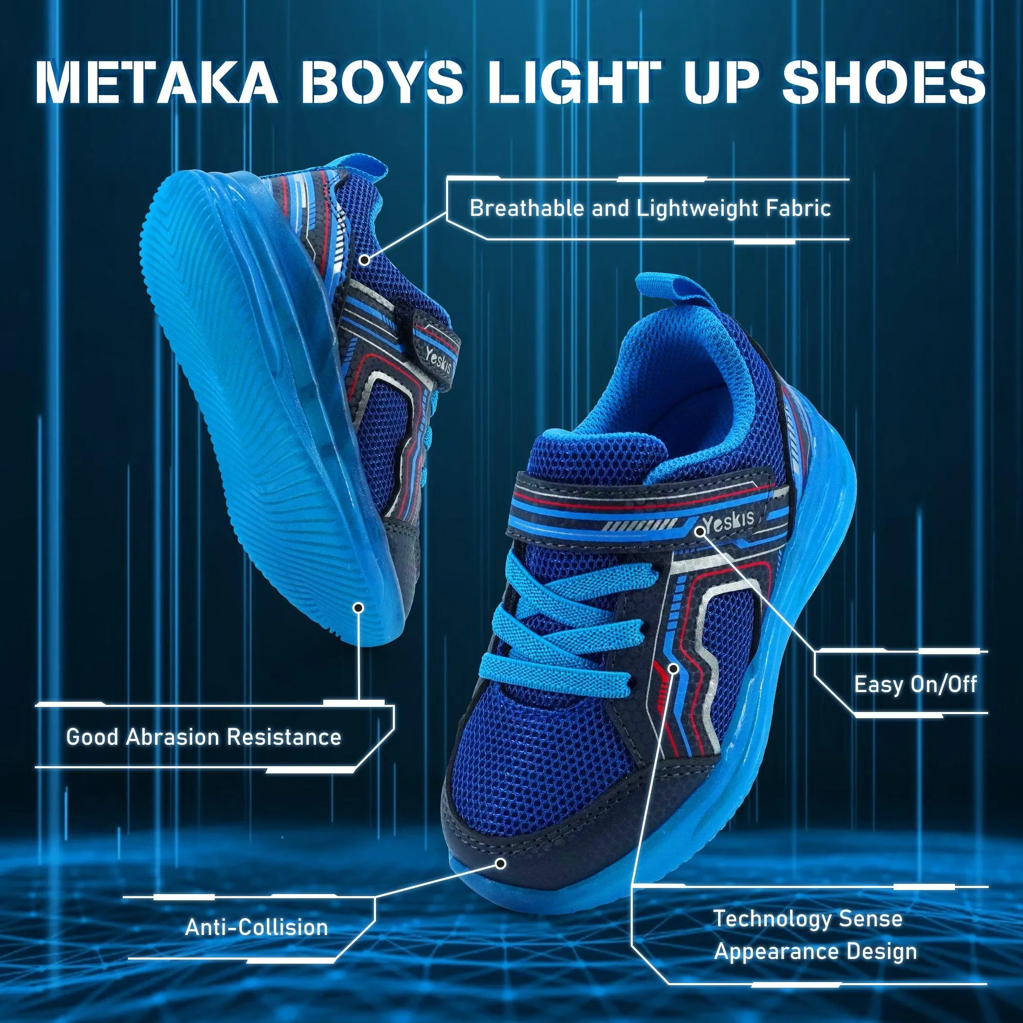 YESKIS Metaka Light Up Shoes for Boy Navy