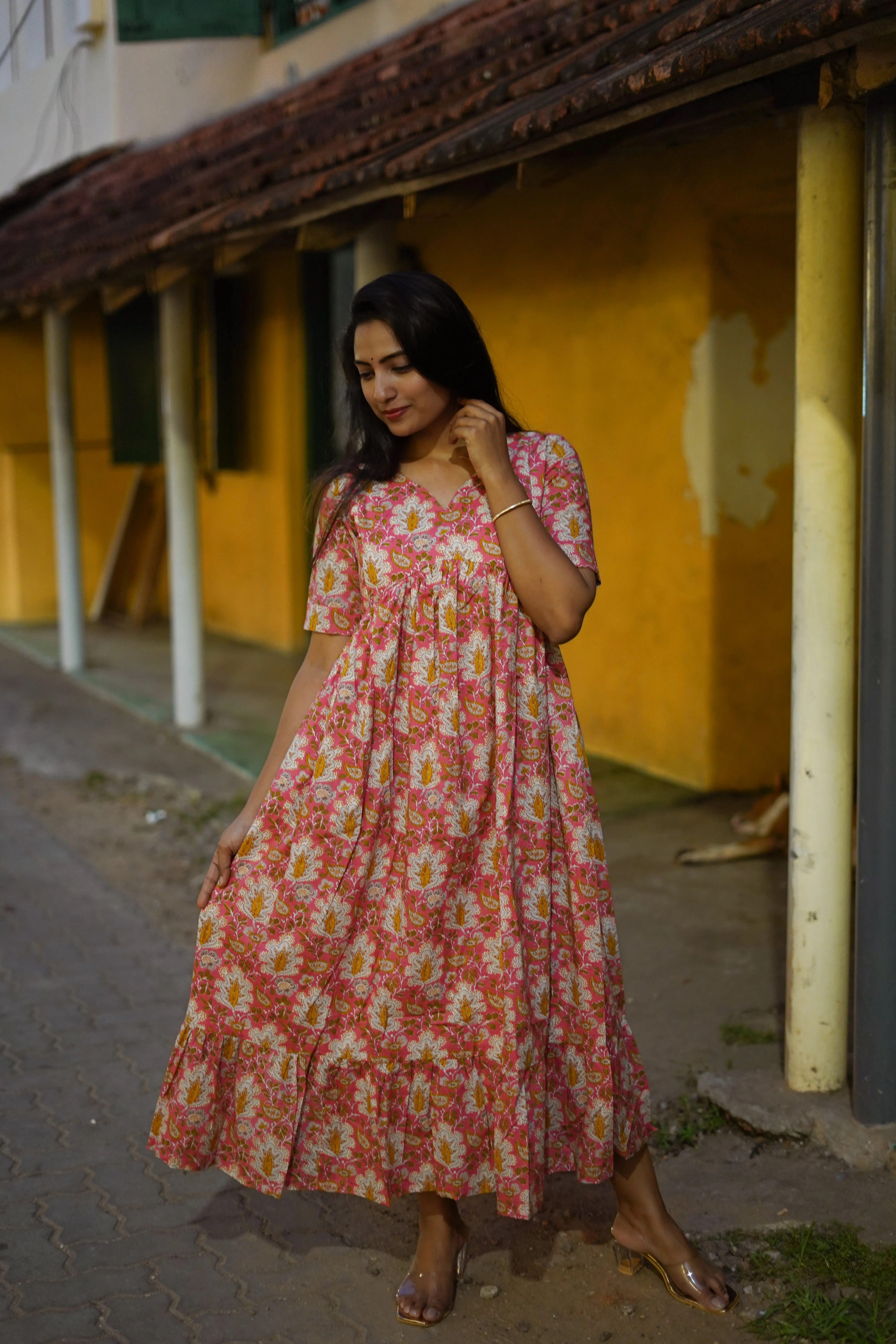 Zoya - Peachy Pink Alia cut maternity dress